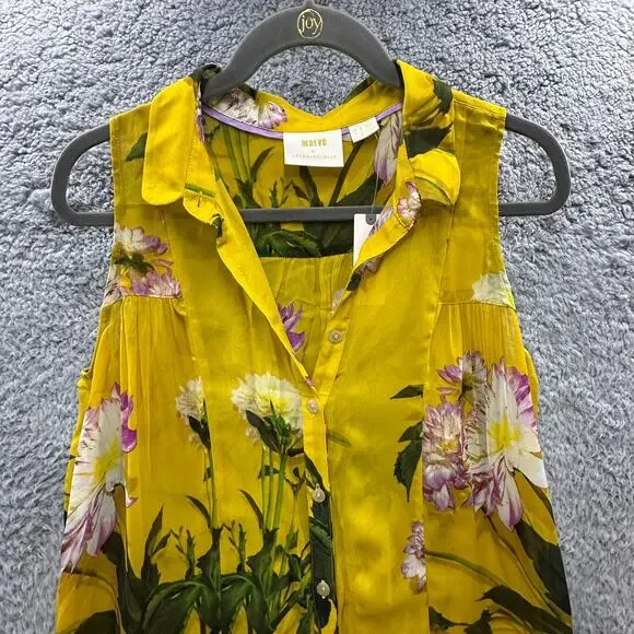 Maeve‎ by Anthropologie NWT Size 4 Yellow Floral Sleeveless Top Tunic Flowy - Picture 6 of 8